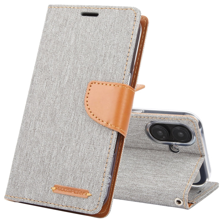 For iPhone 16 Plus GOOSPERY CANVAS DIARY Fabric Texture Flip Leather Phone Case(Grey) by GOOSPERY