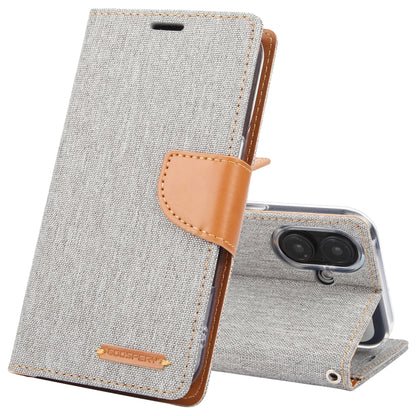 For iPhone 16 Plus GOOSPERY CANVAS DIARY Fabric Texture Flip Leather Phone Case(Grey) by GOOSPERY