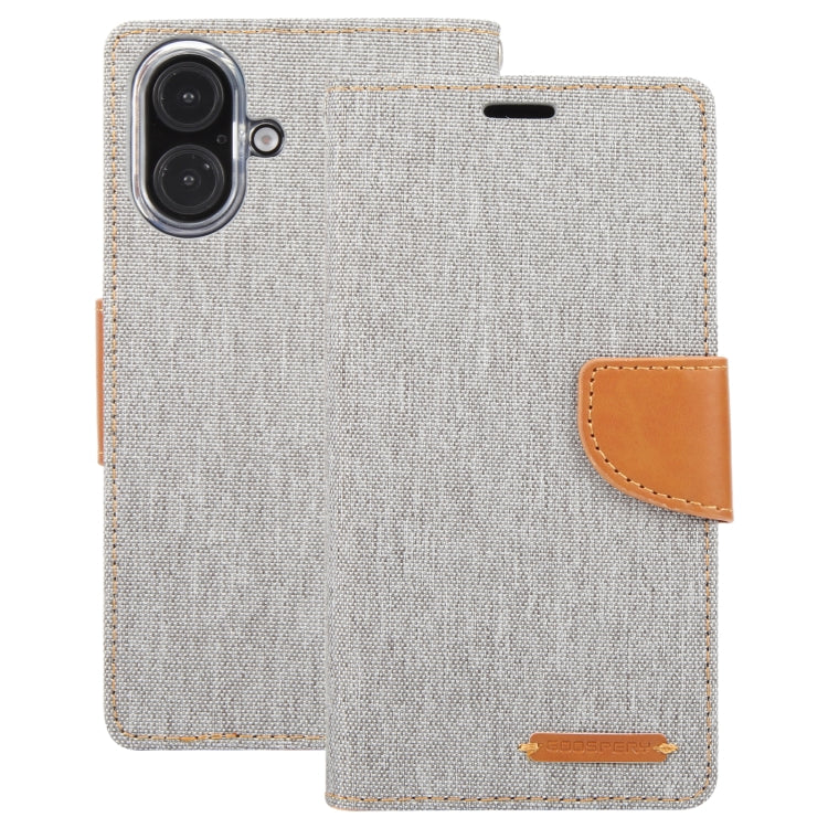 For iPhone 16 Plus GOOSPERY CANVAS DIARY Fabric Texture Flip Leather Phone Case(Grey) by GOOSPERY