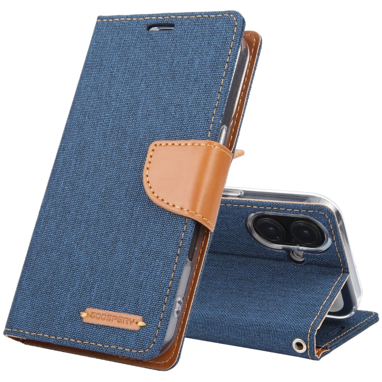 For iPhone 16 Plus GOOSPERY CANVAS DIARY Fabric Texture Flip Leather Phone Case(Navy Blue) by GOOSPERY