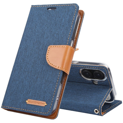 For iPhone 16 Plus GOOSPERY CANVAS DIARY Fabric Texture Flip Leather Phone Case(Navy Blue) by GOOSPERY