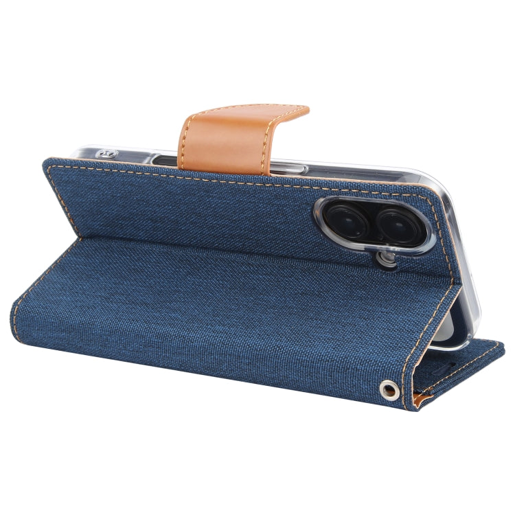 For iPhone 16 Plus GOOSPERY CANVAS DIARY Fabric Texture Flip Leather Phone Case(Navy Blue) by GOOSPERY