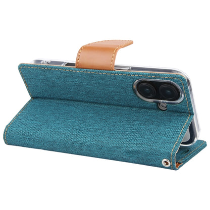 For iPhone 16 Plus GOOSPERY CANVAS DIARY Fabric Texture Flip Leather Phone Case(Green) by GOOSPERY