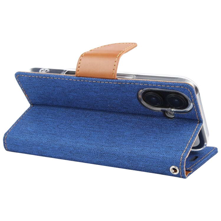 For iPhone 16 Plus GOOSPERY CANVAS DIARY Fabric Texture Flip Leather Phone Case(Blue) by GOOSPERY