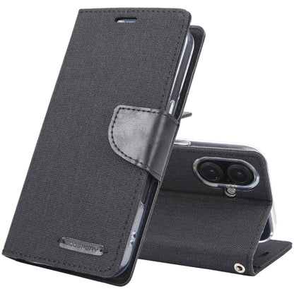 For iPhone 16 GOOSPERY CANVAS DIARY Fabric Texture Flip Leather Phone Case(Black) by GOOSPERY