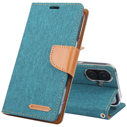 For iPhone 16 GOOSPERY CANVAS DIARY Fabric Texture Flip Leather Phone Case(Green) by GOOSPERY