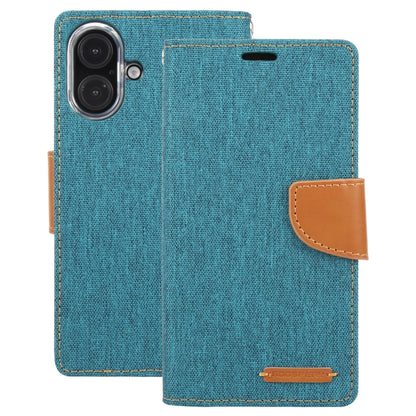 For iPhone 16 GOOSPERY CANVAS DIARY Fabric Texture Flip Leather Phone Case(Green) by GOOSPERY