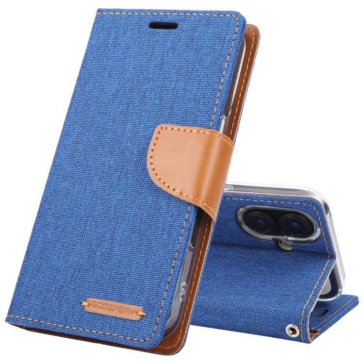 For iPhone 16 GOOSPERY CANVAS DIARY Fabric Texture Flip Leather Phone Case(Blue) by GOOSPERY