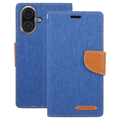For iPhone 16 GOOSPERY CANVAS DIARY Fabric Texture Flip Leather Phone Case(Blue) by GOOSPERY