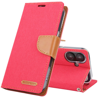 For iPhone 16 GOOSPERY CANVAS DIARY Fabric Texture Flip Leather Phone Case(Red) by GOOSPERY