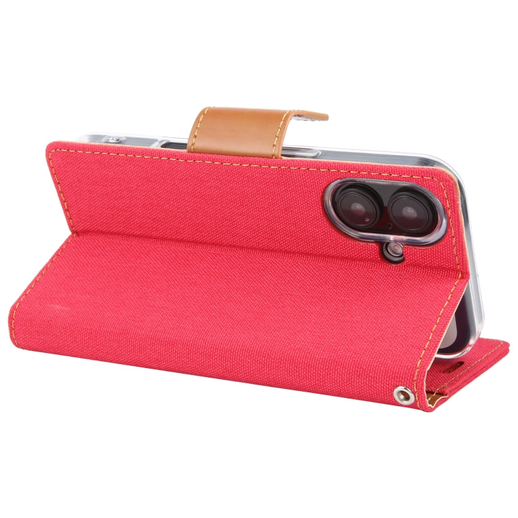 For iPhone 16 GOOSPERY CANVAS DIARY Fabric Texture Flip Leather Phone Case(Red) by GOOSPERY