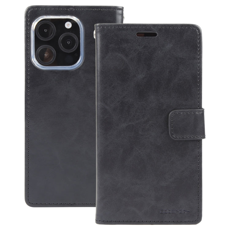 For iPhone 16 Pro Max GOOSPERY BLUE MOON Crazy Horse Texture Leather Phone Case(Black) by GOOSPERY