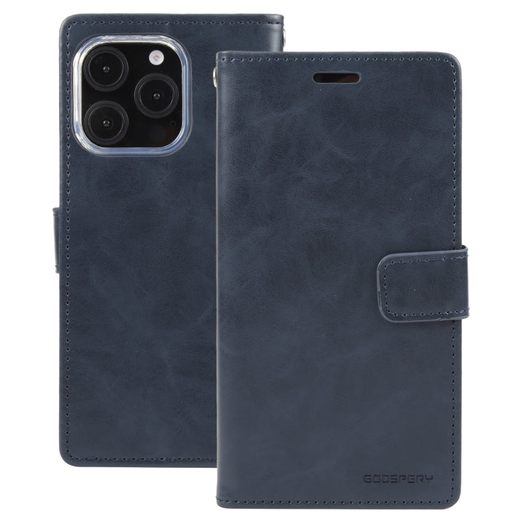 For iPhone 16 Pro Max GOOSPERY BLUE MOON Crazy Horse Texture Leather Phone Case(Dark Blue) by GOOSPERY