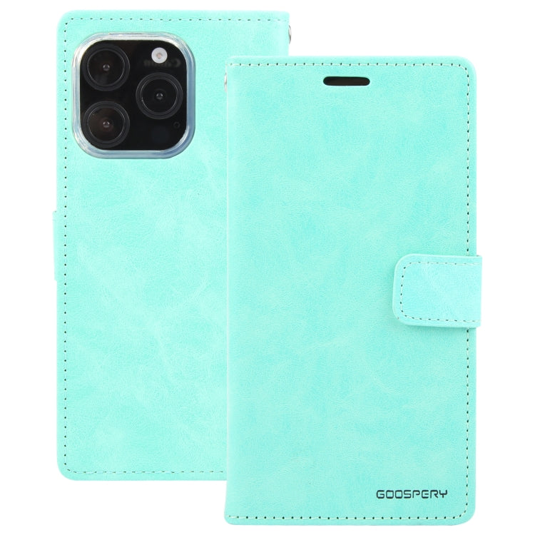 For iPhone 16 Pro Max GOOSPERY BLUE MOON Crazy Horse Texture Leather Phone Case(Mint Green) by GOOSPERY