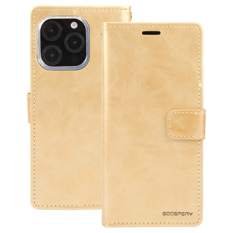 For iPhone 16 Pro GOOSPERY BLUE MOON Crazy Horse Texture Leather Phone Case(Gold) by GOOSPERY
