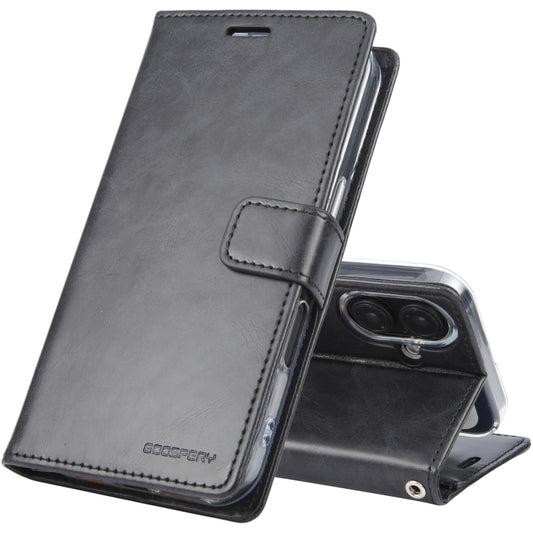 For iPhone 16 Plus GOOSPERY BLUE MOON Crazy Horse Texture Leather Phone Case(Black) by GOOSPERY