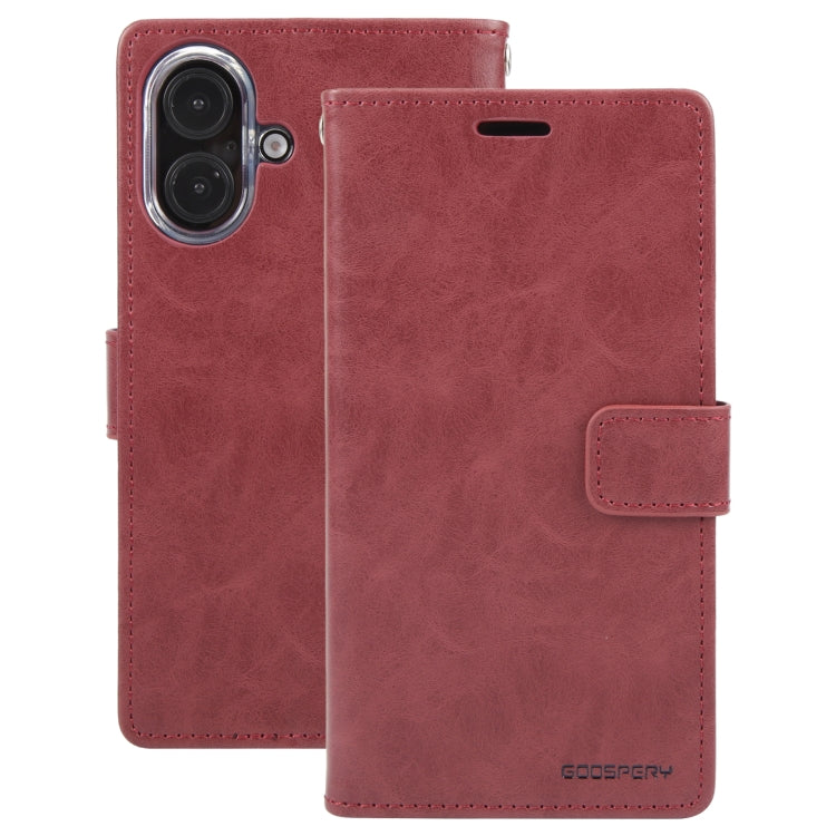 For iPhone 16 Plus GOOSPERY BLUE MOON Crazy Horse Texture Leather Phone Case(Wine Red) by GOOSPERY