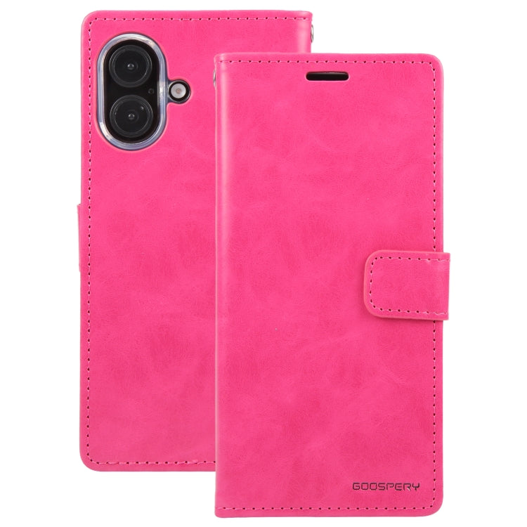 For iPhone 16 Plus GOOSPERY BLUE MOON Crazy Horse Texture Leather Phone Case(Rose Red) by GOOSPERY
