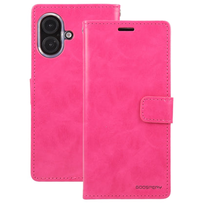 For iPhone 16 Plus GOOSPERY BLUE MOON Crazy Horse Texture Leather Phone Case(Rose Red) by GOOSPERY