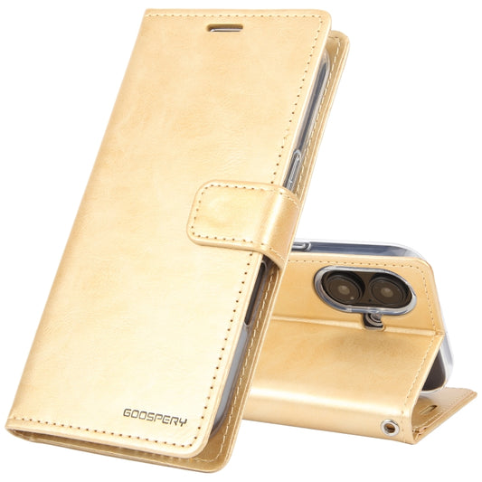 For iPhone 16 Plus GOOSPERY BLUE MOON Crazy Horse Texture Leather Phone Case(Gold) by GOOSPERY