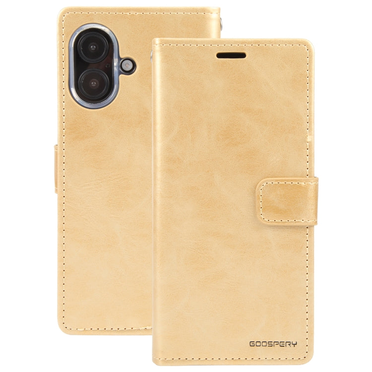 For iPhone 16 Plus GOOSPERY BLUE MOON Crazy Horse Texture Leather Phone Case(Gold) by GOOSPERY