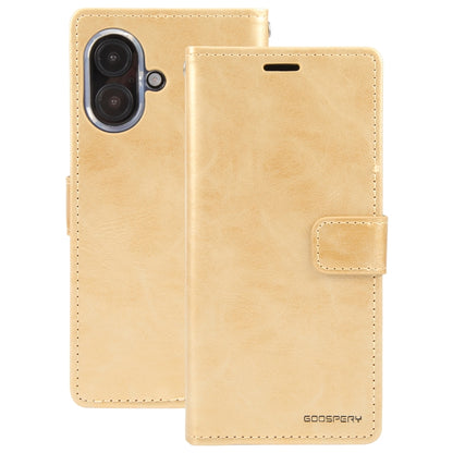 For iPhone 16 Plus GOOSPERY BLUE MOON Crazy Horse Texture Leather Phone Case(Gold) by GOOSPERY