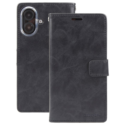 For iPhone 16 GOOSPERY BLUE MOON Crazy Horse Texture Leather Phone Case(Black) by GOOSPERY