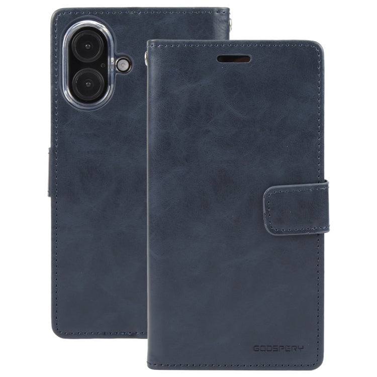 For iPhone 16 GOOSPERY BLUE MOON Crazy Horse Texture Leather Phone Case(Dark Blue) by GOOSPERY