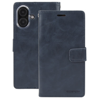 For iPhone 16 GOOSPERY BLUE MOON Crazy Horse Texture Leather Phone Case(Dark Blue) by GOOSPERY