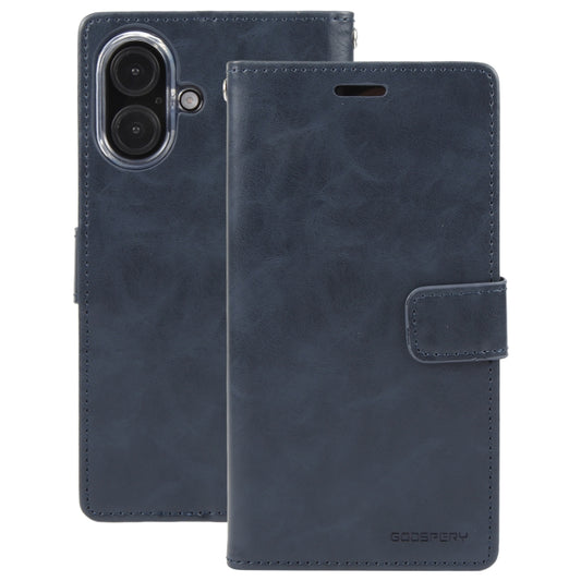 For iPhone 16 GOOSPERY BLUE MOON Crazy Horse Texture Leather Phone Case(Dark Blue) by GOOSPERY