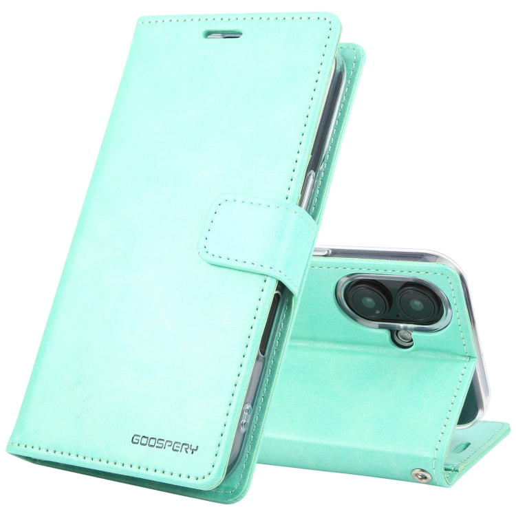For iPhone 16 GOOSPERY BLUE MOON Crazy Horse Texture Leather Phone Case(Mint Green) by GOOSPERY
