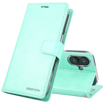 For iPhone 16 GOOSPERY BLUE MOON Crazy Horse Texture Leather Phone Case(Mint Green) by GOOSPERY