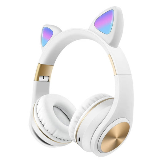 Cat Ears Bluetooth Wireless Headphones Gaming Headset with Light(White) by bashfashion