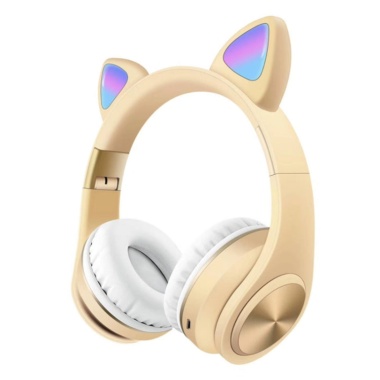 Cat Ears Bluetooth Wireless Headphones Gaming Headset with Light(Gold) by bashfashion