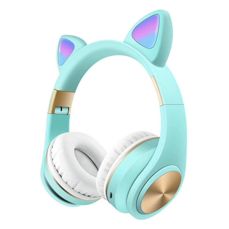 Cat Ears Bluetooth Wireless Headphones Gaming Headset with Light(Blue) by bashfashion