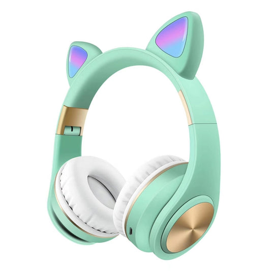 Cat Ears Bluetooth Wireless Headphones Gaming Headset with Light(Green) by bashfashion