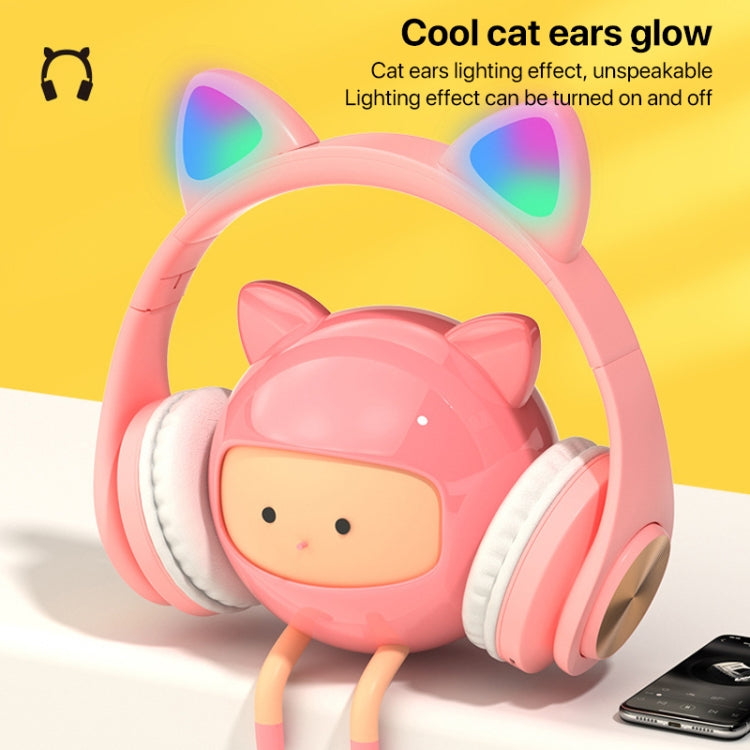 Cat Ears Bluetooth Wireless Headphones Gaming Headset with Light(Pink) by bashfashion