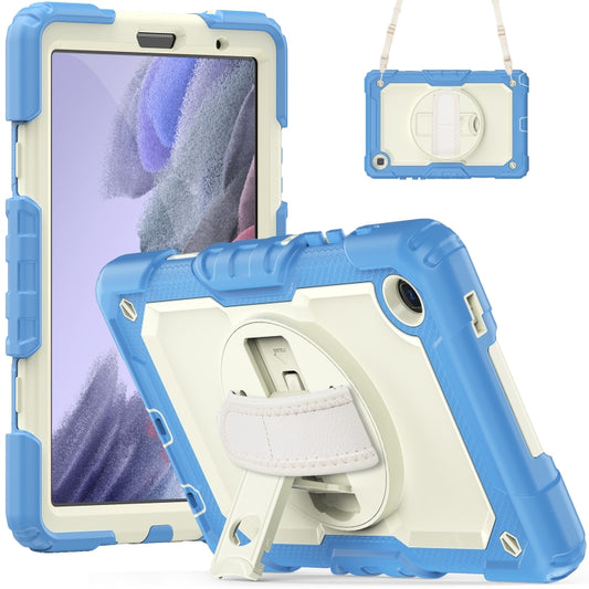 For Samsung Galaxy Tab A7 Lite T220 Silicone Hybrid PC Tablet Case with Shoulder Strap(Beige + Cyan-blue) by bashfashion