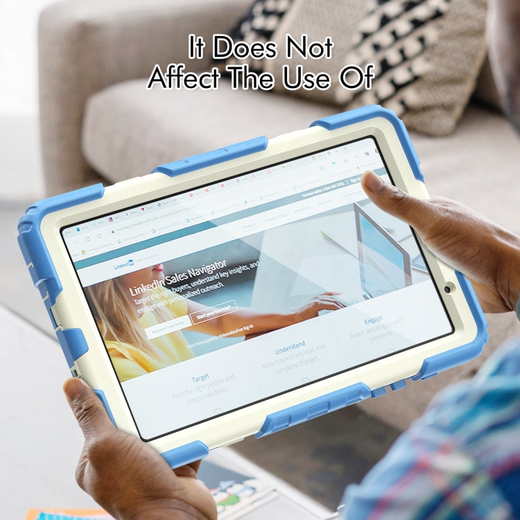 For Samsung Galaxy Tab A7 Lite T220 Silicone Hybrid PC Tablet Case with Shoulder Strap(Beige + Cyan-blue) by bashfashion