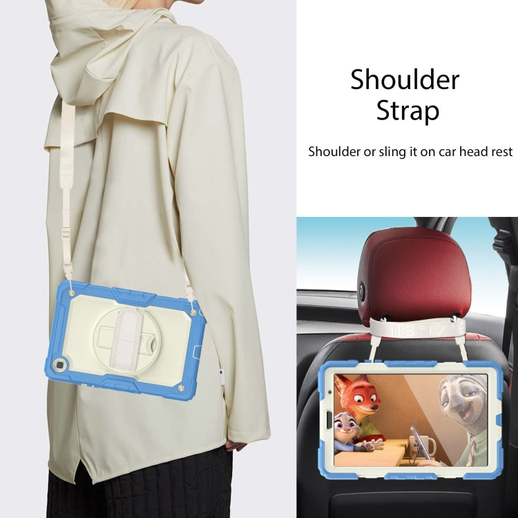 For Samsung Galaxy Tab A7 Lite T220 Silicone Hybrid PC Tablet Case with Shoulder Strap(Beige + Cyan-blue) by bashfashion
