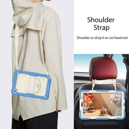 For Samsung Galaxy Tab A7 Lite T220 Silicone Hybrid PC Tablet Case with Shoulder Strap(Beige + Cyan-blue) by bashfashion