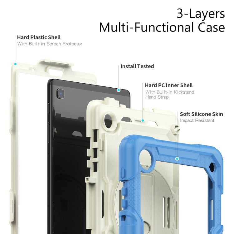 For Samsung Galaxy Tab A7 Lite T220 Silicone Hybrid PC Tablet Case with Shoulder Strap(Beige + Cyan-blue) by bashfashion