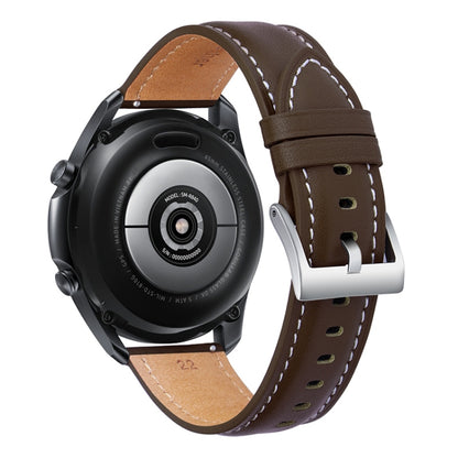 For Samsung Galaxy Watch3 41mm Leather Silver Buckle Watch Band(Dark Brown) by bashfashion