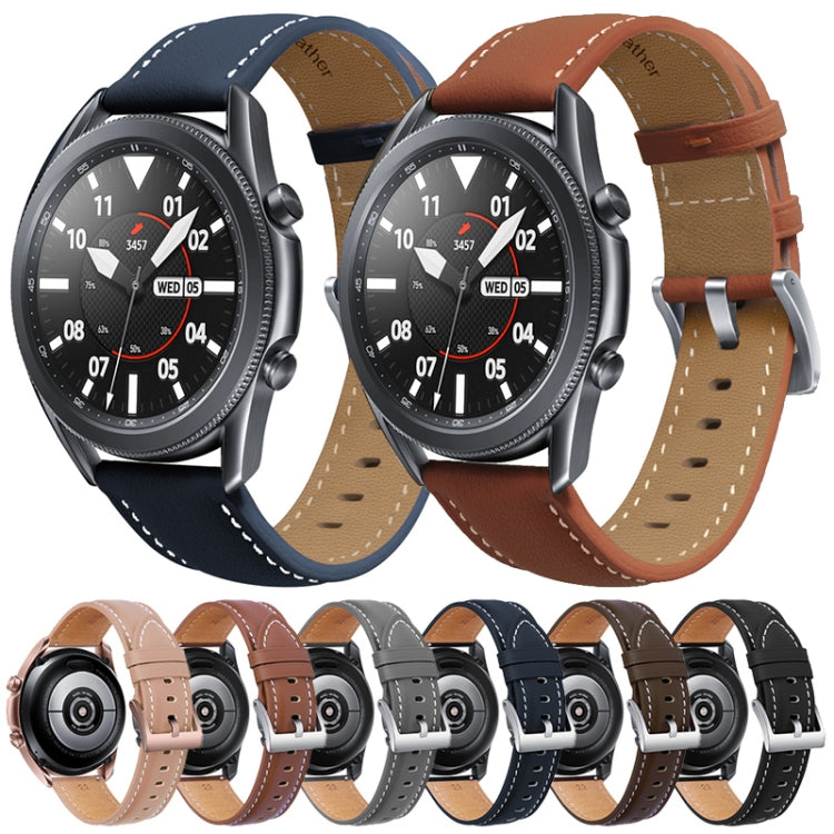 For Samsung Galaxy Watch3 41mm Leather Silver Buckle Watch Band(Dark Blue) by bashfashion