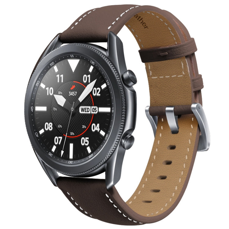 For Samsung Galaxy Watch3 45mm Leather Silver Buckle Watch Band(Dark Brown) by bashfashion