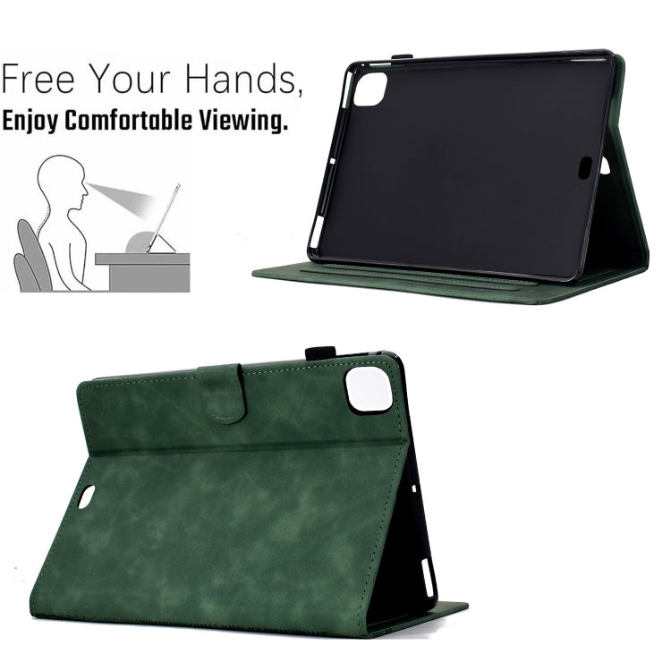 For iPad Pro 11 2025 / 2024 Cats Embossed Leather Smart Tablet Case(Green)
