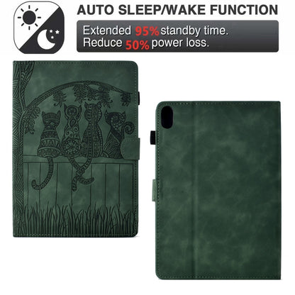 For iPad 2025 / 2022 Cats Embossed Leather Smart Tablet Case(Green) by bashfashion
