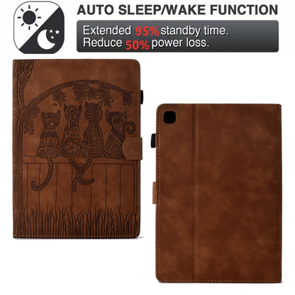 For iPad 10.2 2021 / 2020 / 10.5 2019 Cats Embossed Leather Smart Tablet Case(Brown) by bashfashion