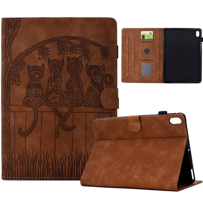 For iPad mini 6 / mini 2024 Cats Embossed Leather Smart Tablet Case(Brown) by bashfashion