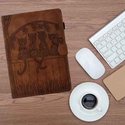 For iPad mini 6 / mini 2024 Cats Embossed Leather Smart Tablet Case(Brown) by bashfashion